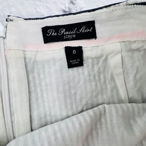 J. Crew Factory Seersucker The Pencil Skirt Grey White Striped Size 8 Lined - Picture 4 of 9